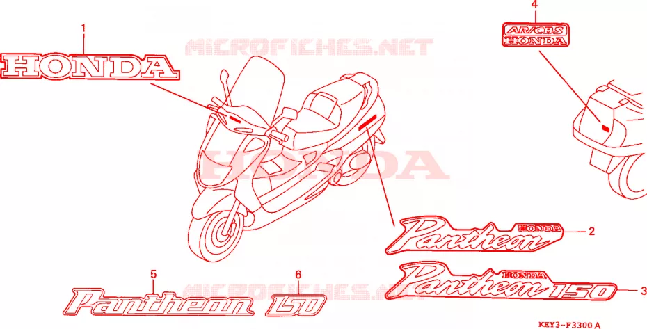 AUTOCOLLANTS Honda SCOOTER 125 PANTHEON 1998  FES125W