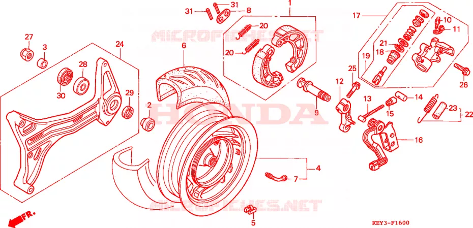 ROUE - BRAS - FREIN ARRIERE Honda SCOOTER 150 PANTHEON 2000  FES150Y