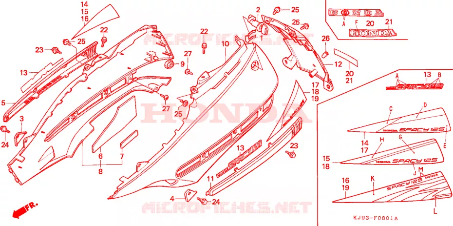 CARENAGES ARRIERE (CH125J/L/M/N/P/R) Honda SCOOTER 125 SPACY 1988  CH125J