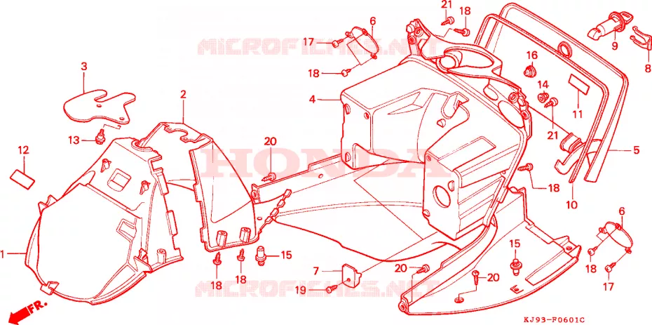 GARDE BOUE AVANT - PROTEGE JAMBES (CH125J/L/M/N/P/R) Honda SCOOTER 125 SPACY 1990  CH125L