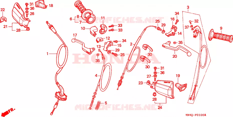 COMMODO - LEVIER - CABLE Honda MOTO 100 XR 1995  XR100RS
