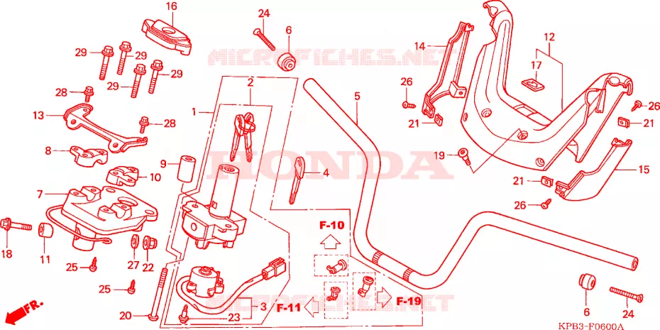 TUYAU DE GUIDON/REVETEMENT DE GUIDON(NSS2501/NSS250A) Honda SCOOTER 250 JAZZ 2004  NSS250A4