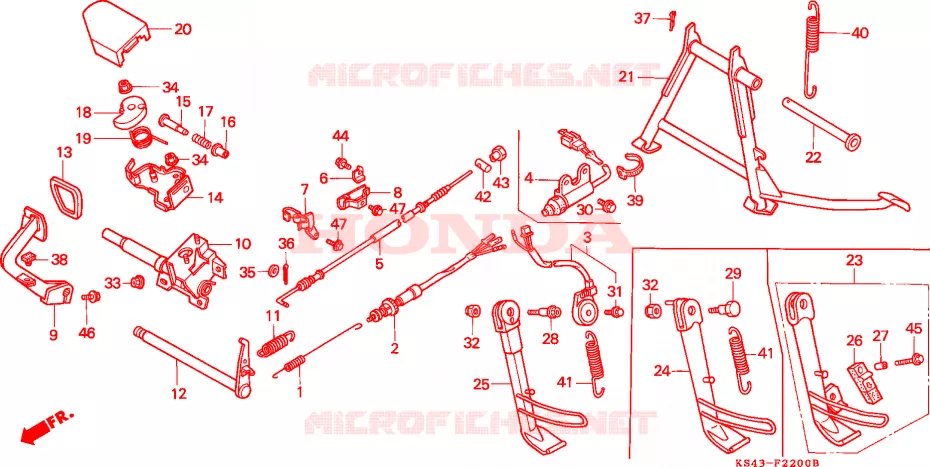 BEQUILLE - PEDALE DE FREIN Honda SCOOTER 250 SPAZIO 1990  CN250L