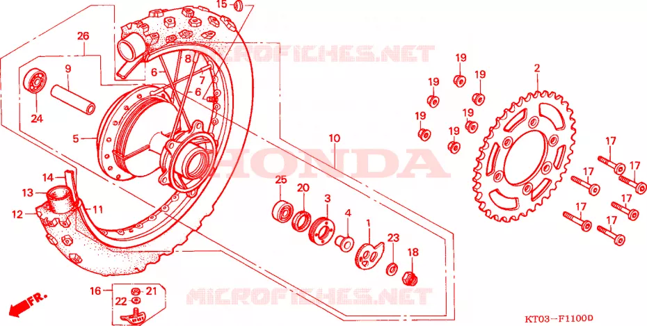 ROUE ARRIERE Honda MOTO 200 XR 2000  XR200RY