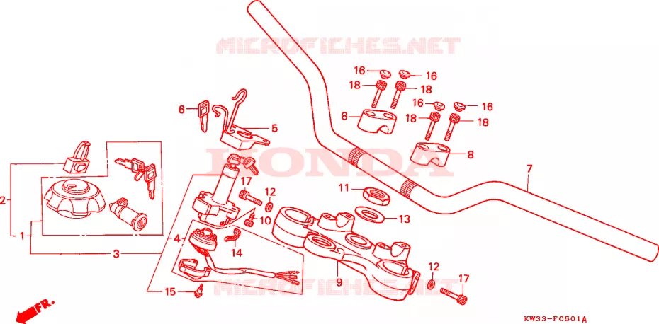 GUIDON - TE DE FOURCHE Honda MOTO 250 NX 1990  NX2502L