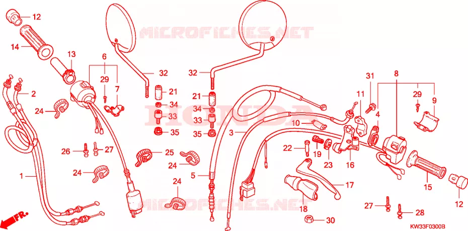 LEVIER DE GUIDON - CABLE - COMMODO Honda MOTO 250 NX 1989  NX250K