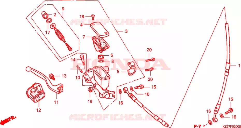 MAITRE CYLINDRE DE FREIN AVANT Honda MOTO 250 CR 2003  CR250R3