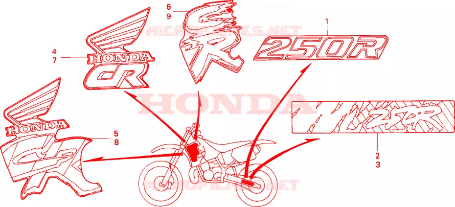 AUTOCOLLANTS Honda MOTO 250 CR 1990  CR250RL