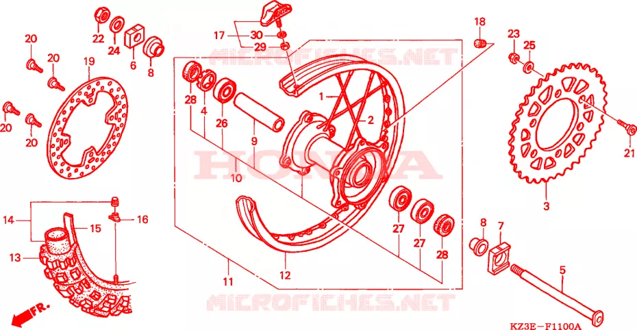 ROUE ARRIERE Honda MOTO 250 CR 2000  CR250RY
