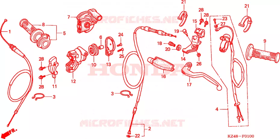 LEVIER DE GUIDON/COMMUTATEUR/CABLE(CR125R2,3) Honda MOTO 125 CR 2003  CR125R3