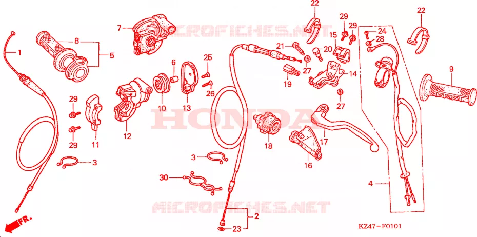 LEVIER DE GUIDON/COMMUTATEUR/CABLE(CR125R4-7) Honda MOTO 125 CR 2005  CR125R5