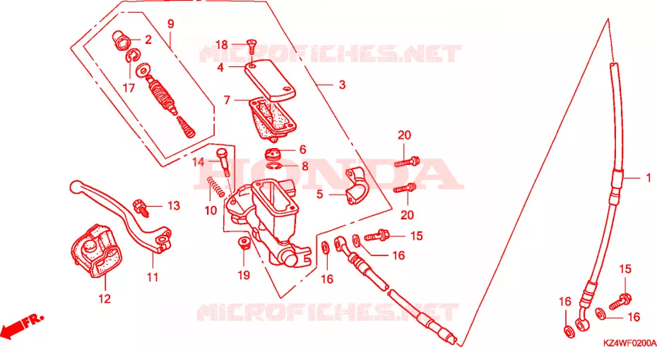 MAITRE CYLINDRE DE FREIN AVANT Honda MOTO 125 CR 1998  CR125RW