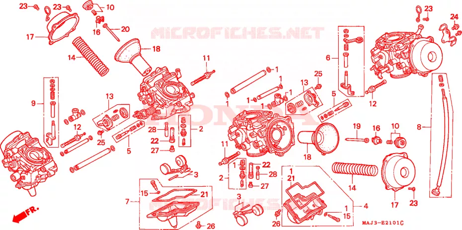 CARBURATEUR (PIECES CONSTITUTIVES) Honda MOTO 1100 PAN-EUROPEAN 1997  ST1100AV
