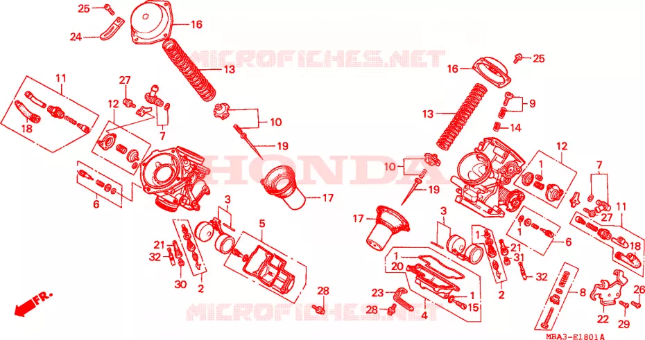 CARBURATEUR (PIECES CONSTITUTIVES) Honda MOTO 750 SHADOW 1997  VT750C2V