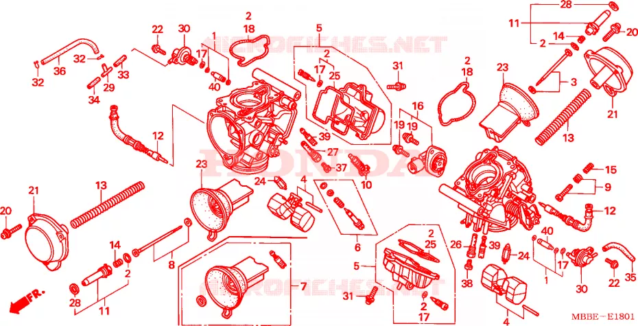 CARBURATEUR (PIECES CONSTITUTIVES) Honda MOTO 1000 VTR 2005  VTR1000F5