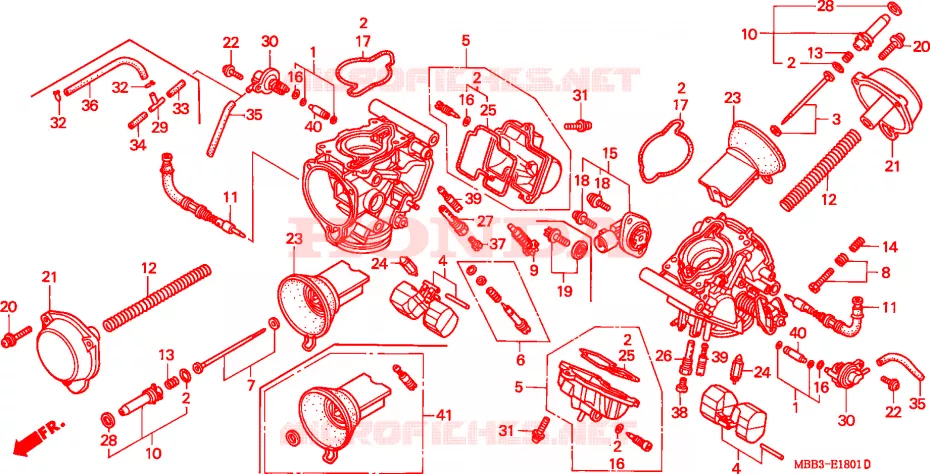 CARBURATEUR (PIECES CONSTITUTIVES) Honda MOTO 1000 VTR 2001  VTR1000F1
