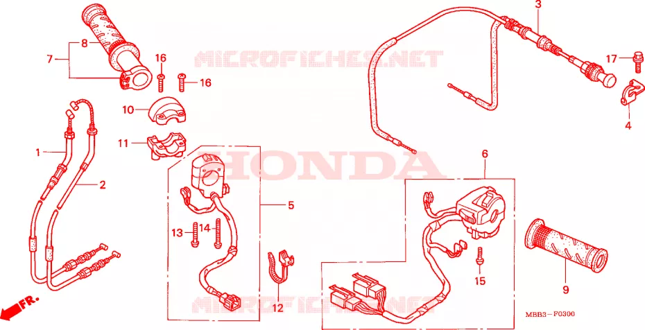 COMMODO - LEVIER - CABLE Honda MOTO 1000 VTR 2001  VTR1000F1