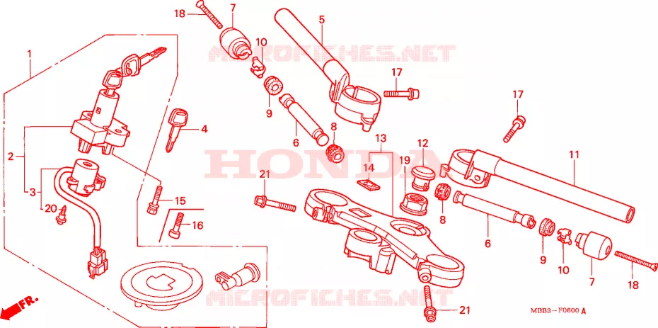 GUIDON - TE DE FOURCHE (V/W/X/Y) Honda MOTO 1000 VTR 2000  VTR1000FY