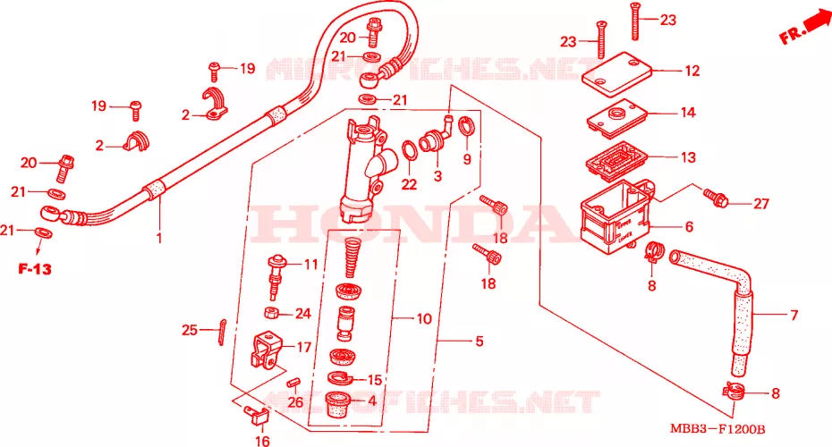 MAITRE-CYLINDRE DE FREIN ARRIERE Honda MOTO 1000 VTR 2003  VTR1000F3