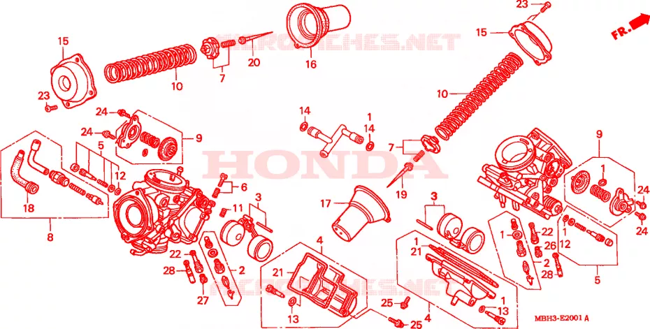 CARBURATEUR (PIECES CONSTITUTIVES) Honda MOTO 1100 SHADOW 2001  VT1100C31