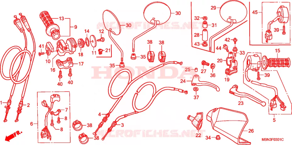 LEVIER DE GUIDON/COMMUTATEUR/ CABLE(DK/ED/U) Honda MOTO 650 XR 2002  XR650R2