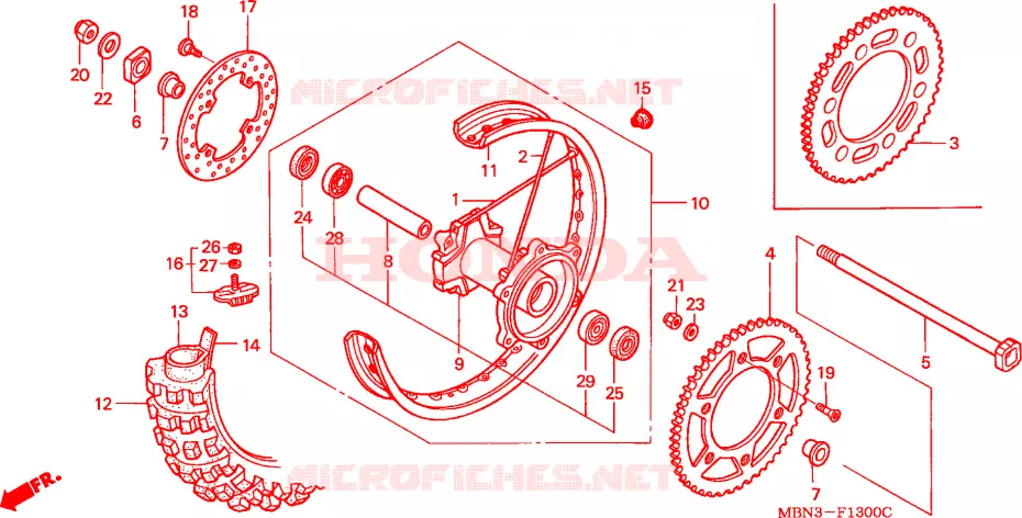 ROUE ARRIERE Honda MOTO 650 XR 2000  XR650RY_ED