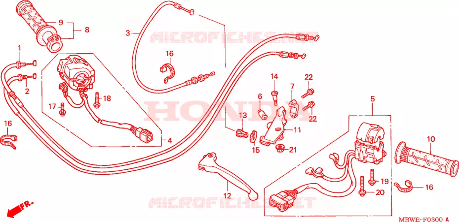 LEVIER DE GUIDON - CABLE - COMMODO Honda MOTO 600 CBR 2004  CBR600F4