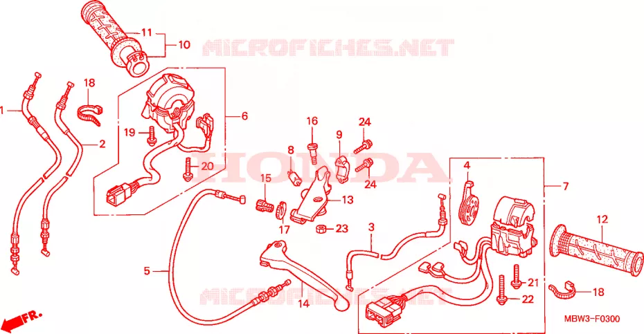 LEVIER DE GUIDON/COMMUTATEUR/CABLE(1) Honda MOTO 600 CBR 1999  CBR600FX