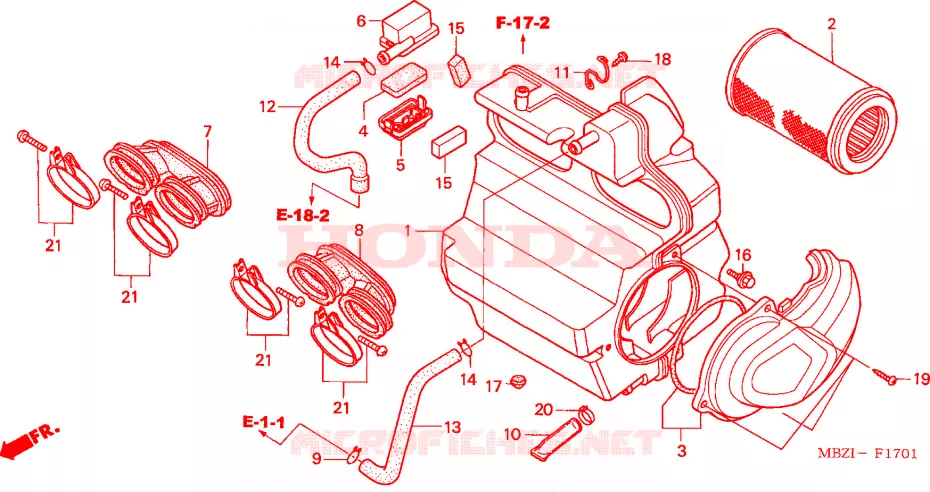 FILTRE A AIR (CB600F3/4/5/6) Honda MOTO 600 HORNET 2005  CB600F5