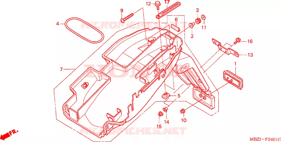 GARDE-BOUE ARRIERE(CB600F3/4/5/6) Honda MOTO 600 HORNET 2004  CB600F4