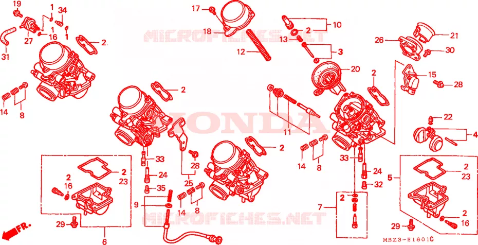 CARBURATEUR (PIECES CONSTITUTIVES) Honda MOTO 600 HORNET 2002  CB600F21