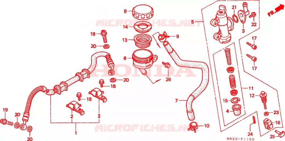 MAITRE-CYLINDRE DE FREIN ARRIERE  Honda MOTO 600 HORNET 2002  CB600F21