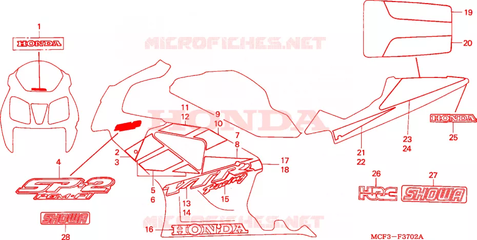 MARQUE/RAYURE(VTR1000SP2/3-E/ED/F/U)(VTR1000SP4/5/6) Honda MOTO 1000 SP 2002  VTR1000SP3