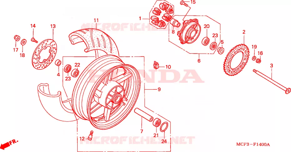 ROUE ARRIERE(VTR1000SPY/1) Honda MOTO 1000 SP 2000  VTR1000SPY
