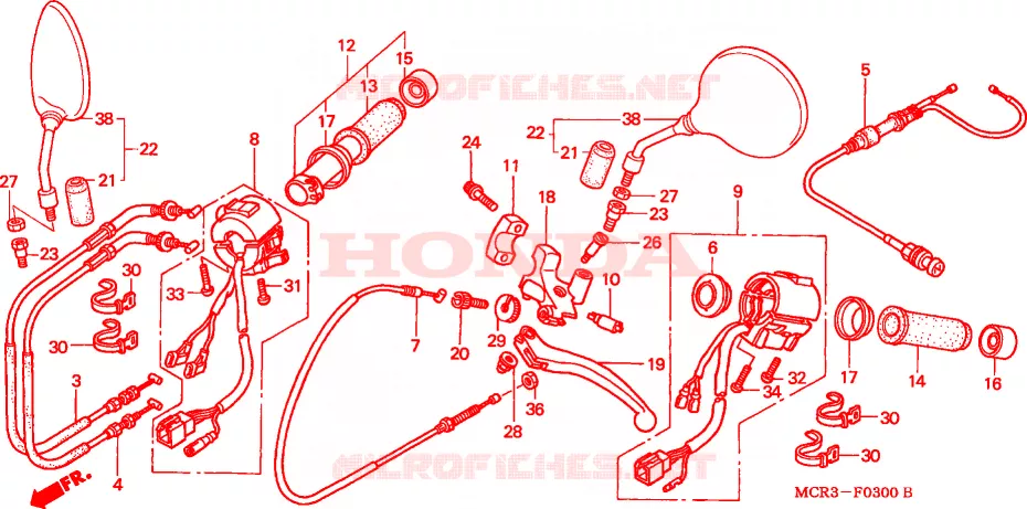 COMMODO - LEVIER - CABLE Honda MOTO 750 SHADOW 2003  VT750DCB3