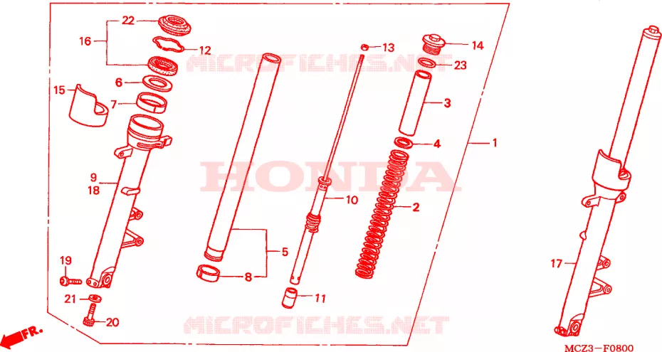 FOURCHETTE AVANT(CB900F2/3) Honda MOTO 900 HORNET 2003  CB900F2