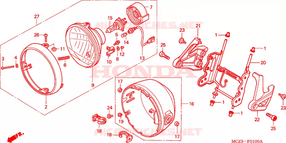 PHARE (E/ED/EK/F/G/H/KO) Honda MOTO 900 HORNET 2005  CB900F4