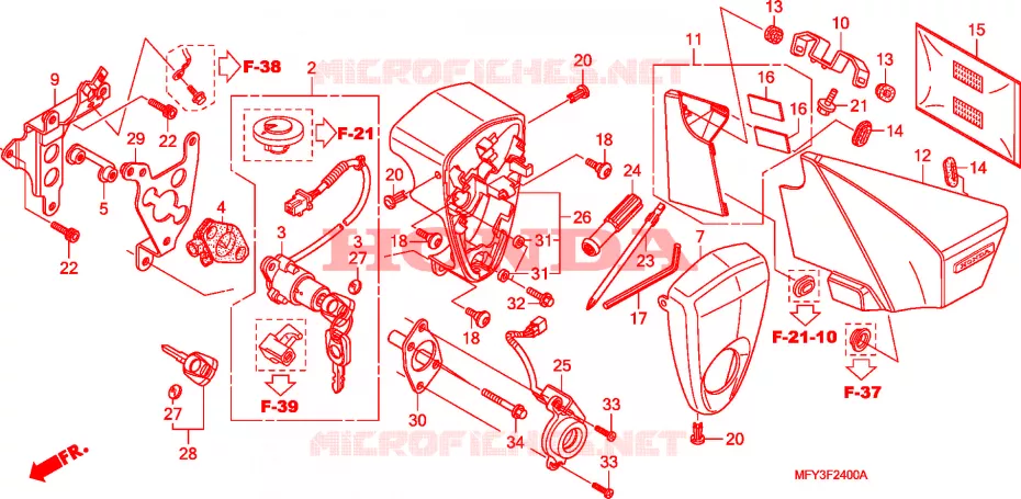COUVERCLE LATERAL - OUTILS - CONTACTEUR A CLES Honda MOTO 1300 VT 2011  VT1300CSAB