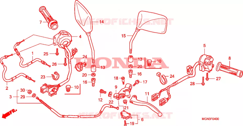 LEVIER DE GUIDON - CABLE - COMMODO Honda MOTO 600 CBF 2011  CBF600NA