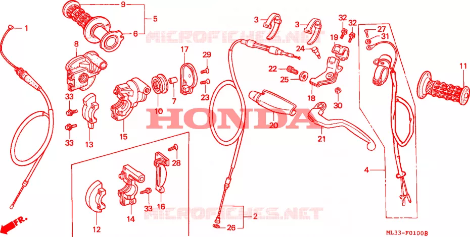 LEVIER DE GUIDON - CABLE - COMMODO Honda MOTO 500 CR 1992  CR500RN