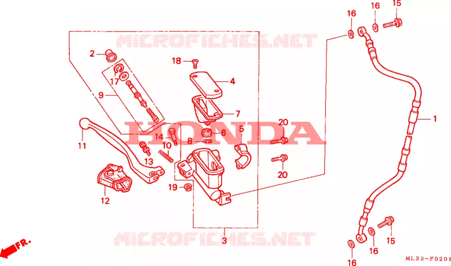 MAITRE-CYLINDRE FREIN AV.(CR500RN/RP/RR/RS/RT/RV) Honda MOTO 500 CR 1997  CR500RV