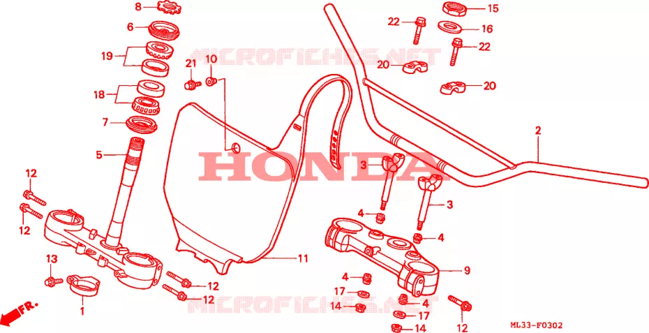 TUYAU DE GUIDON/PONT SUPERIEUR/ TIGE DE DIRECTION(CR500RT-) Honda MOTO 500 CR 1996  CR500RT