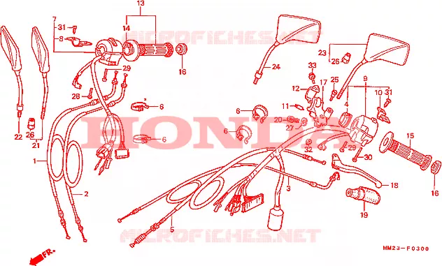 LEVIER DE GUIDON - CABLE - COMMODO Honda MOTO 450 REBEL 1987  CMX450CH