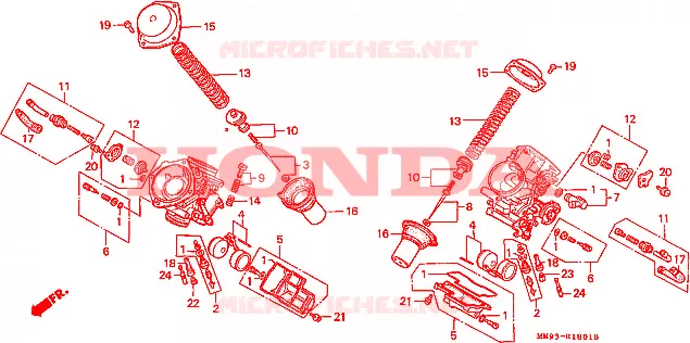 CARBURATEUR (PIECES CONSTITUTIVES) Honda MOTO 600 TRANSALP 1990  XL600VL