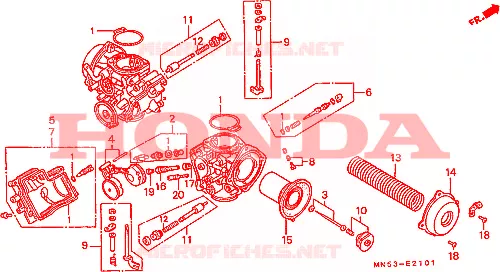 CARBURATEUR (PIECES CONSTITUTIVES) Honda MOTO 1500 GOLD-WING 1991  GL1500AM