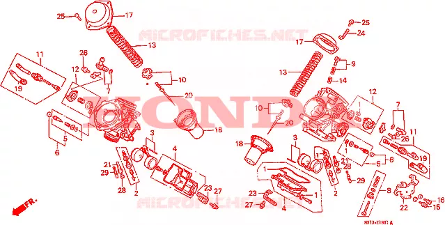 CARBURATEUR (PIECES CONSTITUTIVES) Honda MOTO 600 SHADOW 1993  VT600CDP