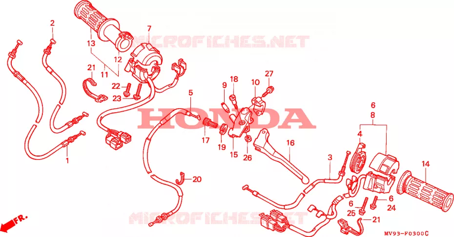 LEVIER DE GUIDON - CABLE - COMMODO Honda MOTO 600 CBR 1994  CBR600F2R