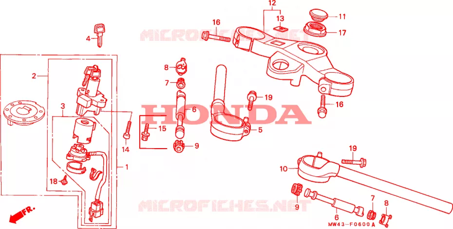 GUIDON - TE DE FOURCHE Honda MOTO 750 RC45 1995  RVF750RS