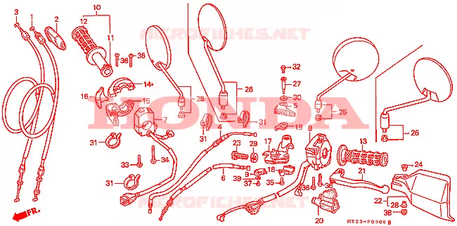 COMMODO - LEVIER - CABLE Honda MOTO 650 NX 1993  NX650P