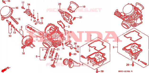 CARBURATEUR (PIECES CONSTITUTIVES) Honda MOTO 500 CB 1994  CB500R